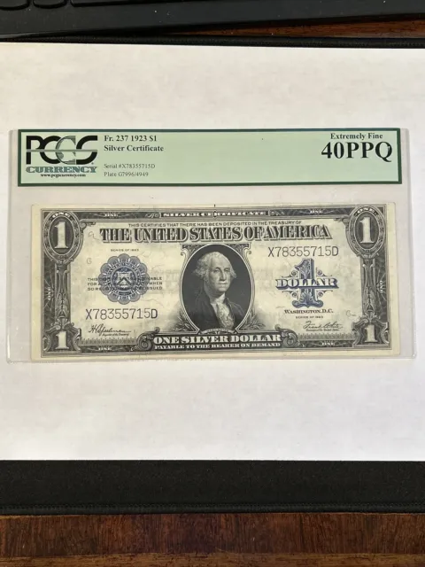 1923 $1 Silver Certificate - PMG 40 PPQ Extremely Fine Fr#237 - Large Size Note