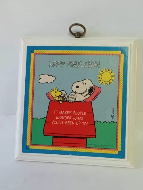 1965 Hallmark Peanuts Snoopy  “keep Smiling It Makes People Wonder” Wood Plaque