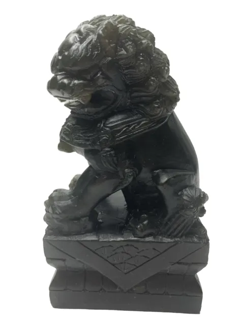 Old Chinese Hand Carved Dark Green Jade Foo Dog Lion Statue, 6 in ~ 3.5 lbs
