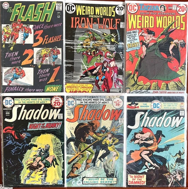 Silver and Bronze Age Vintage Lot DC comics The Flash, The Shadow, Weird Worlds