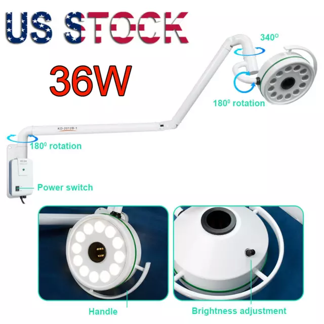 Wall-Mounted Surgical Exam Light LED Shadowless Lamp Brightness Adjustable USA