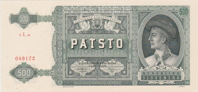 Slovakia 500 Korun 1941 aUNC specimen