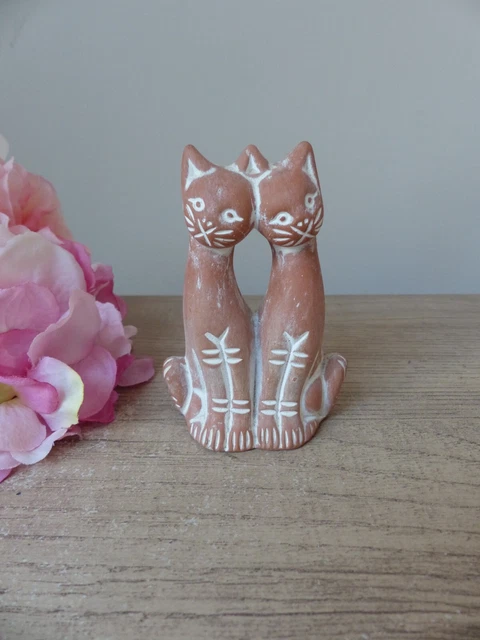 Statuette Vintage Couple De Chats En Céramique Blanche - 18,5 Cm - Fait Main