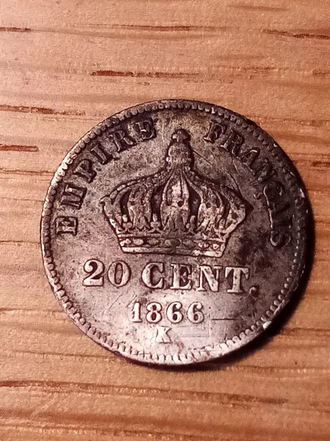 20 centimes Napoléon III Tête laurée Bordeaux 1866 ANTIQUE COIN Pièce collection