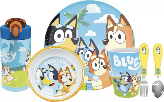 Zak Designs Bluey Kids Dinnerware Set Includes Plate, Bowl, Tumbler, Water and 6