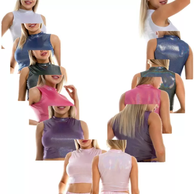 WOMEN SHINY METALLIC Bustier Vest Crop Top Cut Out Blouse Tank Top Rave  Dance $4.59 - PicClick