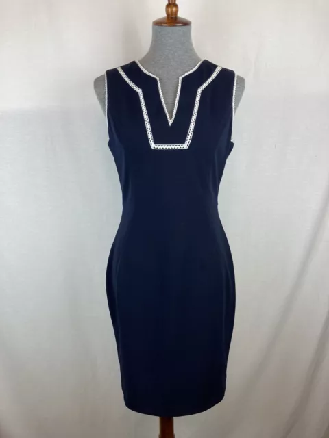 Tommy Hilfiger Women's 8 Pencil Shift Dress Navy Blue Sleeveless Work Classic