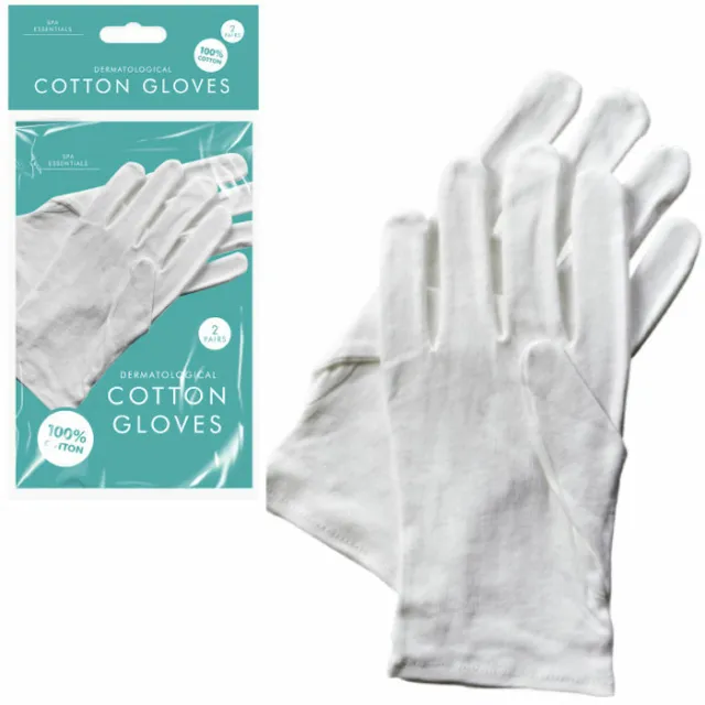 White Cotton Gloves - 2 Pairs 100% Dermatological Overnight Moisturising Eczema