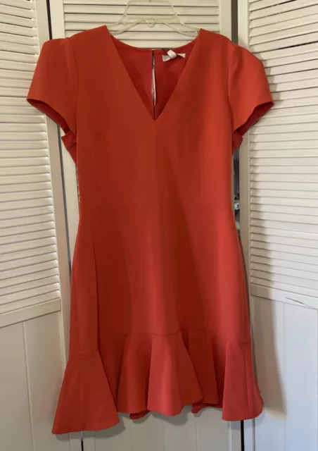 Milly Womens Dress Sz 6 Coral V-Neck Ruffle Sheath Short Sleeve NWT Deviana $325