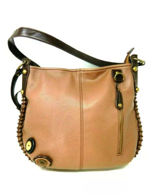 SHALA Handbag Brown Pebble Faux Leather Medium Hobo Tote Purse Bag Top zip