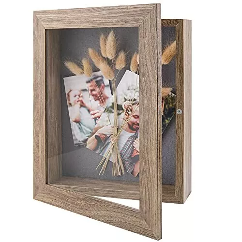 Shadow Box Frame Display Case, 2 Depth 6 Pins for 8x10.5 Collage Memento,  Brown