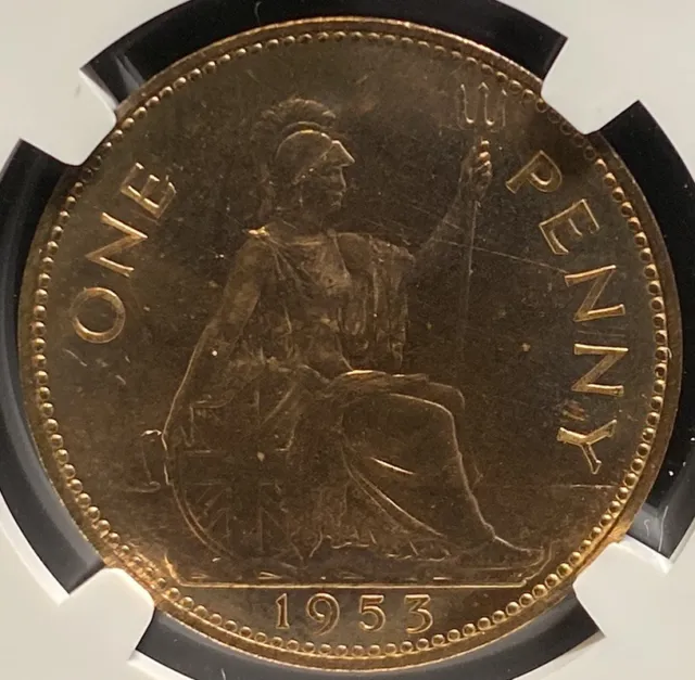 1953 Great Britain PROOF Penny NGC PF65 RB UK Queen Elizabeth II Coronation Coin