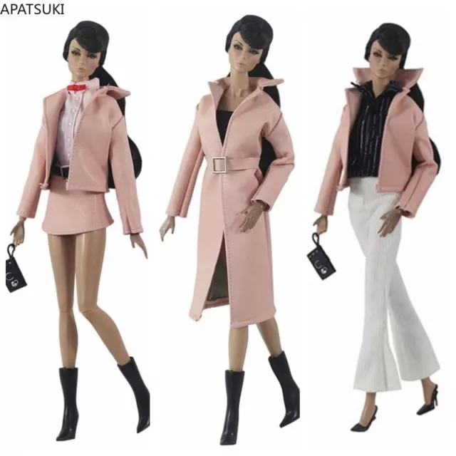 Pink Leather Fashion Clothes Set For 11.5" Doll Outfits Jacket Trenchcoat Boots