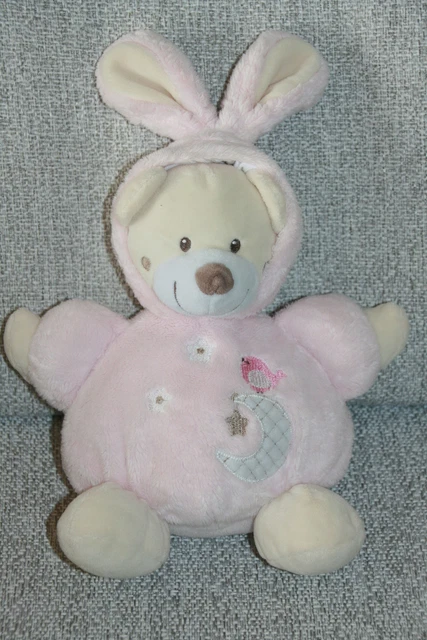 Auchan Doudou Ours Boule Deguise Lapin Rose Blanc Oiseau Etoile Lune Etat Neuf