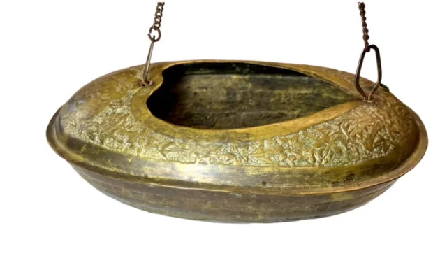 Antique Persian Beggars Bowl Qajar Kashkul Kashkool Brass Copper Hand Hammered