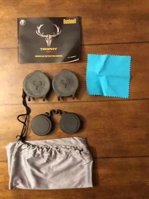 Bushnell Trophy XLT Binoculars Manual & Front and Back Lens Covers Storage Bag