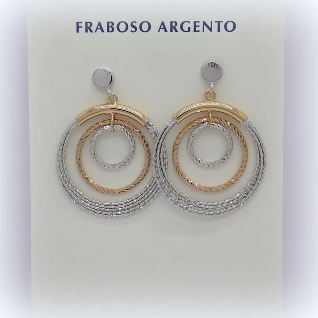 Boucles D'oreilles Pendantes Argent 925 Plaqué Or Rose - Marque Le Favole, Neuf Avec étiquettes