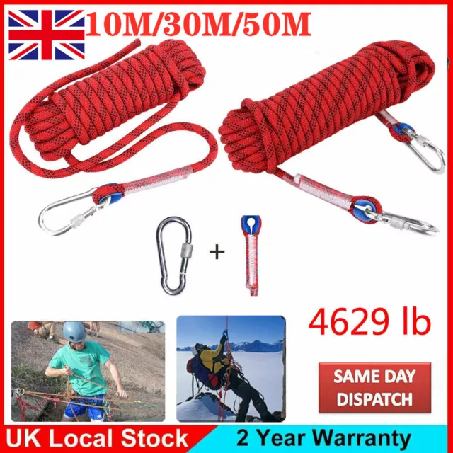 50m Tree Rock Climbing Rope Outdoor Mountain Safety Rescue Auxiliary Cord UK