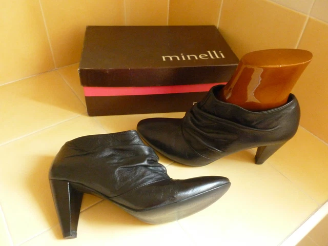 Bottines  " Minelli  " Cuir Noir Talon Bottier  T.40 Super Etat + Boite