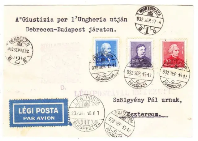 Ungarn Sc # 470,# 473 ,#474-ESZTERGOM September / 15/1932-FIRST Flug Mu