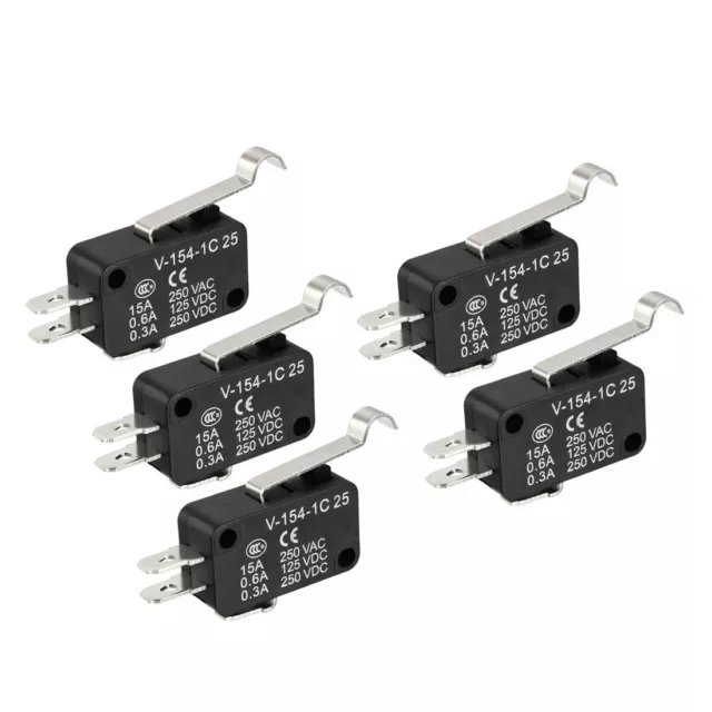 5Pcs V-154-1C25 Micro Switch Momentary SPDT NO NC 3 Pin Simulated R-Lever Type