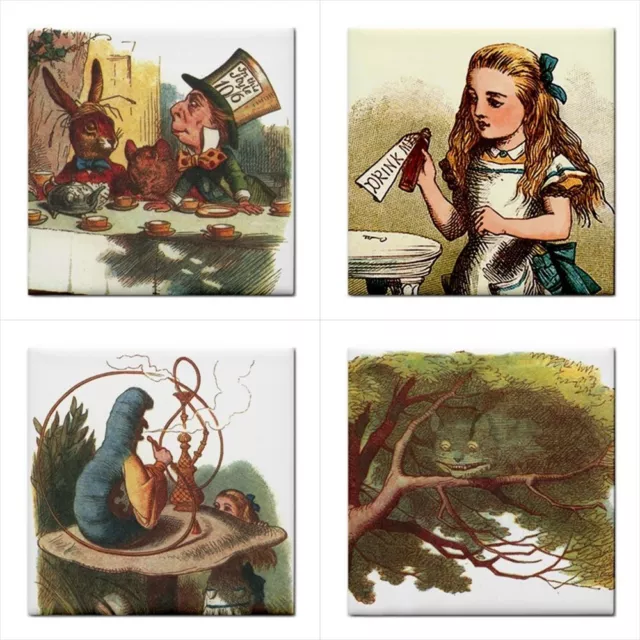 Ceramic Tile Set Alice In Wonderland Art Of 4 Decorative Backsplash Tiles Lot