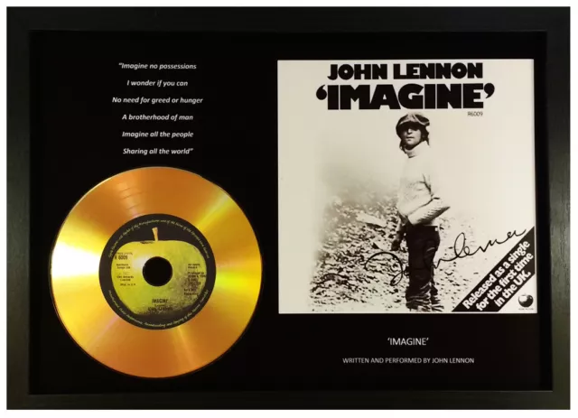 John Lennon 'Imagine' Signed Photo Gold Cd Disc Display Collectable Memorabilia