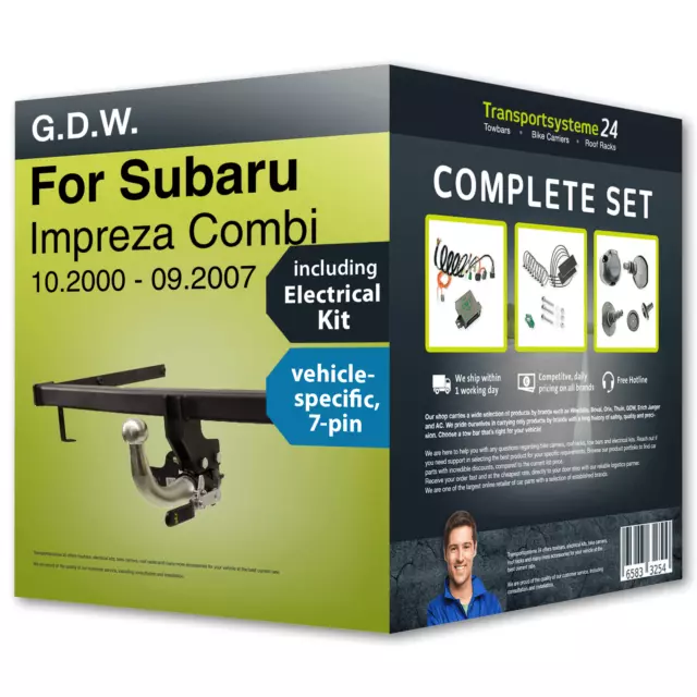Towbar detachable for SUBARU Impreza Combi 00- + 7pin spec. electrical-kit NEW