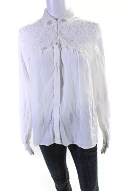 Maje Womens Battenberg Lace High Collar Long Sleeve Buttoned Blouse White Size 1