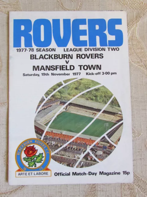 The Official Match Day - Magazine Of Blackburn Rovers & Mansfield Town 1977