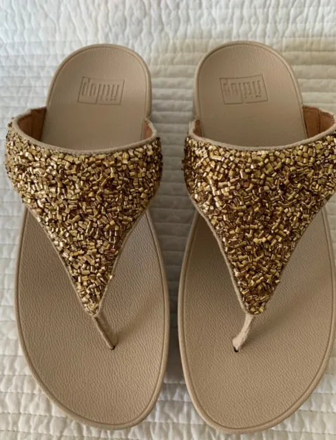 Fitflop Nib Lulu Shimmerfoil  Shimmery Gold Toe-Thong Size 8
