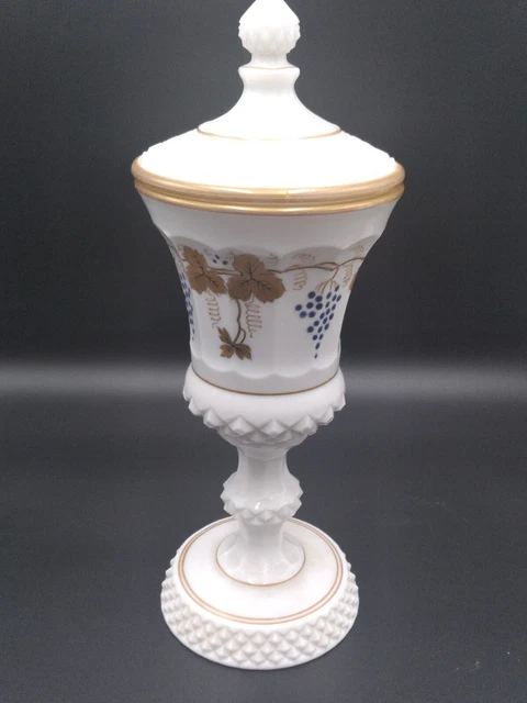 Westmoreland Milk Glass Urn with Lid Gold Grapes
