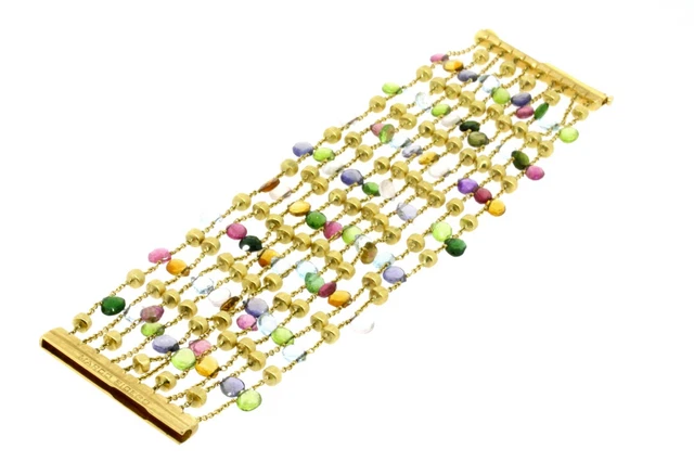 Marco Bicego Paradise Bracelet RARE 10 Strand Chain Multi Gemstone 18k Gold 7" Marco Bicego Paradise Bracelet RARE 10 Strand Chain Multi Gemstone 18k Gold 7"