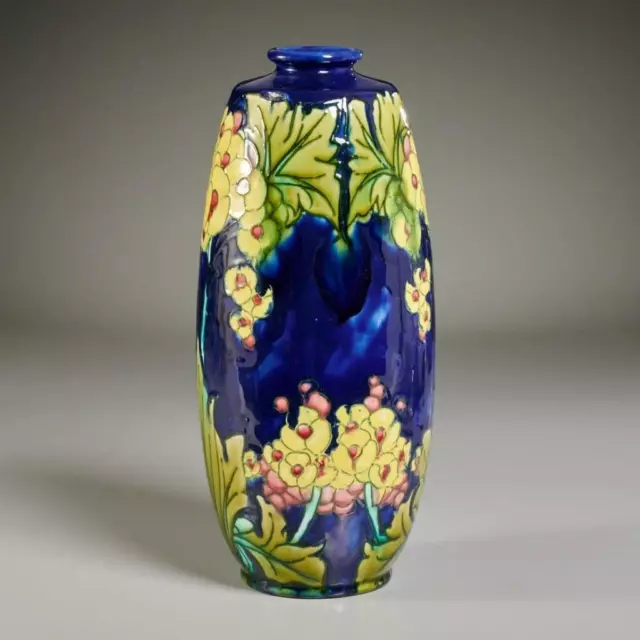 Minton Art Nouveau Cobalt Blue and Yellow Flower Majolica Vase Circa 1910