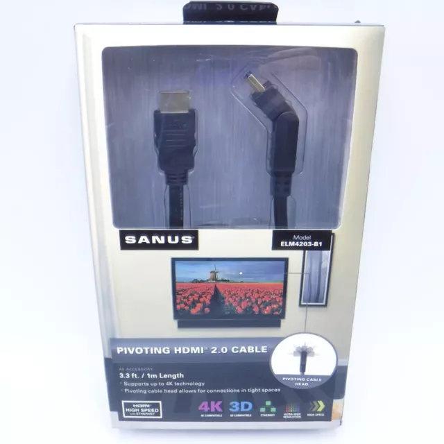 Sanus Pivoting HDMI Cable 2.0 4K 3D Ethernet High Speed Compatible 3.3 Ft. Cord