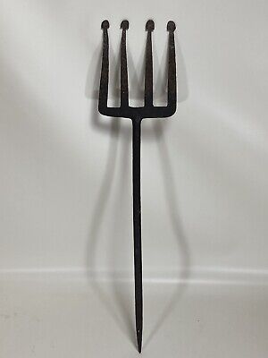 VINTAGE  HAND WROUGHT Blacksmith Made IRON FISH/ EEL SPEAR GIG 19” GREAT PATINA