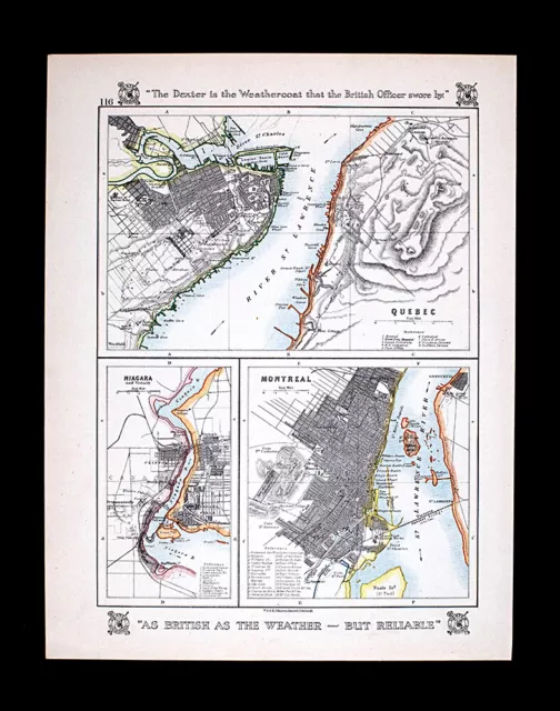 1921 Johnston Map Canada Montreal Quebec Niagara Falls St. Lawrence City Plans