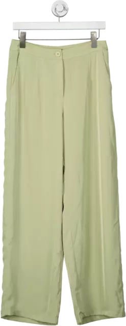 PrettyLittleThing Green Satin Tailored Mid Rise Trousers UK 10