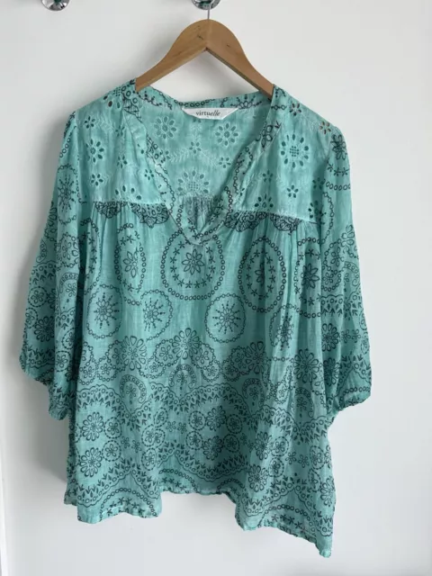 Virtuelle Taking Shape TS Aqua 3/4 Sleeve Bordered Embroided Top Plus Size 16