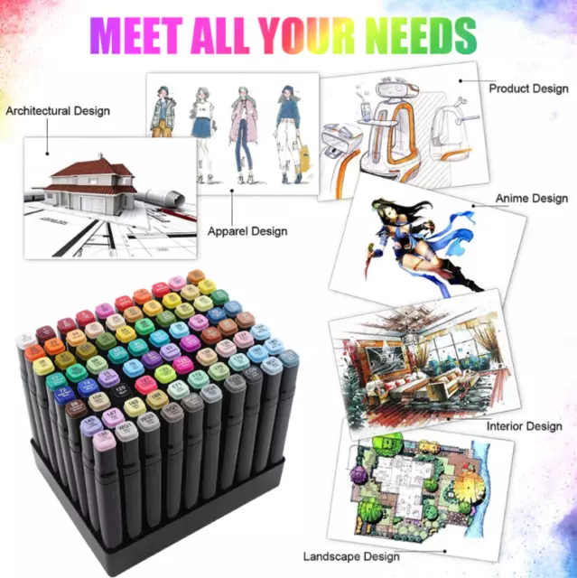 80 Colours Dual Tip Twin Marker Pen Set For Copic Posca Drawing Artist Sketch UK