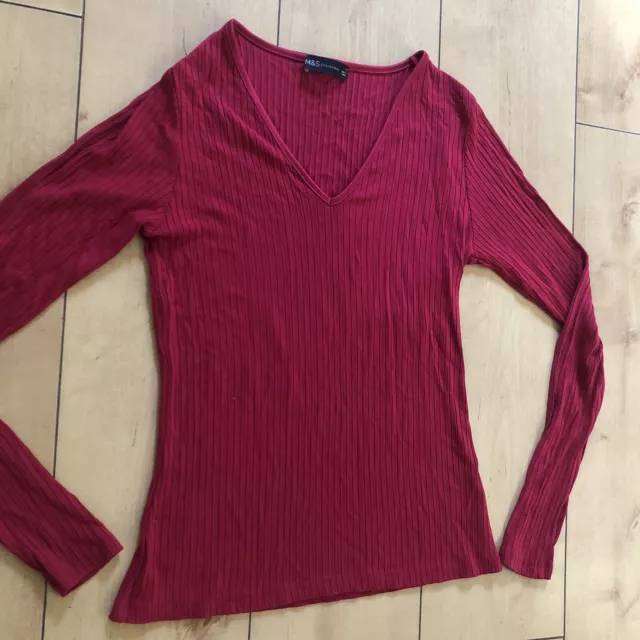 Ladies Top M&S Size 10 Long Sleeved Stretch Pink Jumper T-shirt