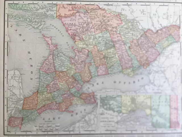 c. 1899 Original Rand McNally World Atlas Map Ontario Canada 2