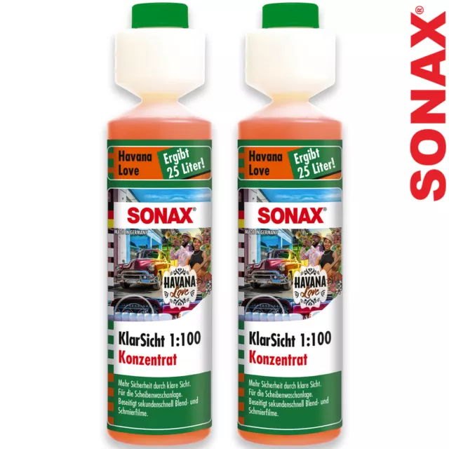 2x SONAX Klarsicht 1:100 Konzentrat Havana Love Scheiben Zusatz Reiniger 250ml