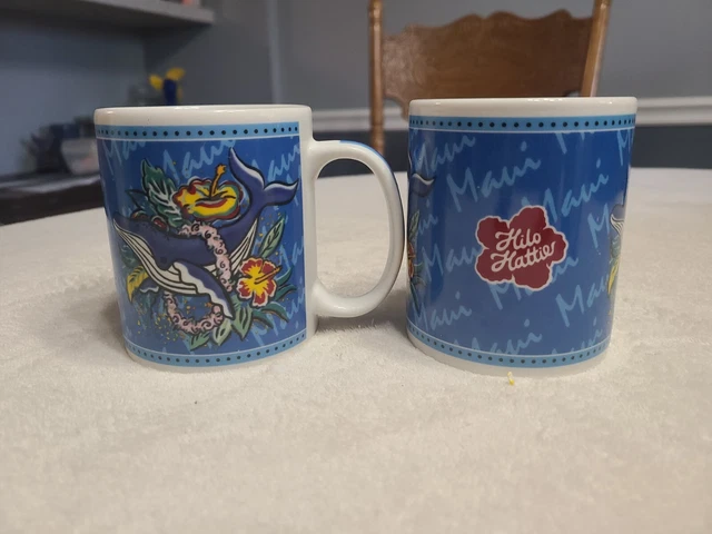 Hawaii Hilo Hattie Maui Whale Humpback Coffee Mug Set 2002 Aloha