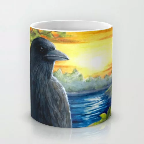 Coffee Mug Cup 11oz or 15oz Bird 63 Crow Raven art painting L.Dumas