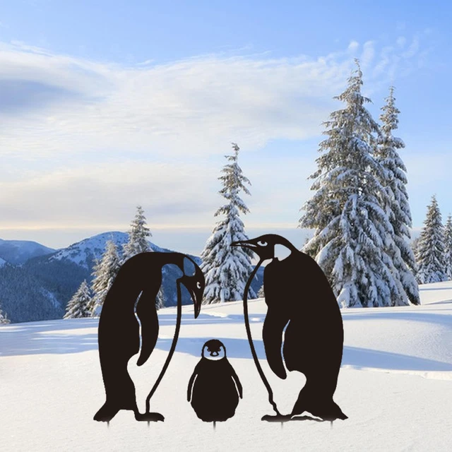 3 Stück Pinguin Silhouette Eisen tragbare Terrassenpfähle für Bauernhof Rasen Balkon