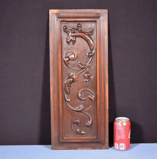 *Antique French Carved Walnut Wood Panel with Dragon/Griffin Salvage