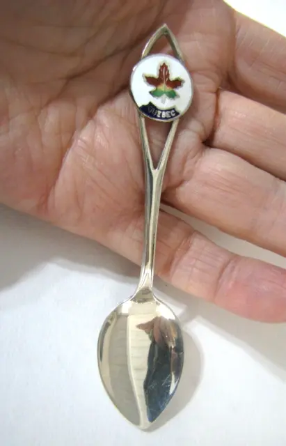 Enamel Sterling Silver Souvenir Spoon Quebec Canada Maple Leaf BM Co 4"