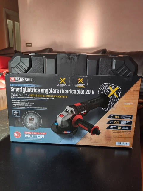 PARKSIDE PERFORMANCE SMERIGLIATRICE Angolare a Batteria Nuova PWSAP 20