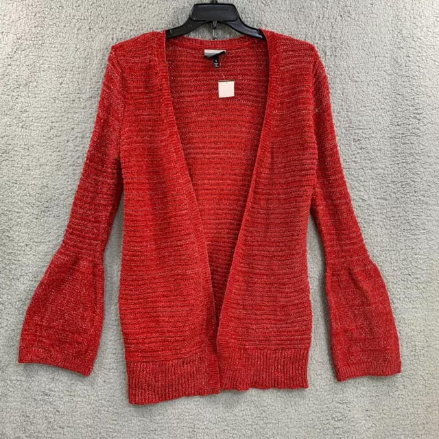 Allison brittney Cardigan Sweater Womens Red Chunky Knit Bell Sleeve Sz S Xmas